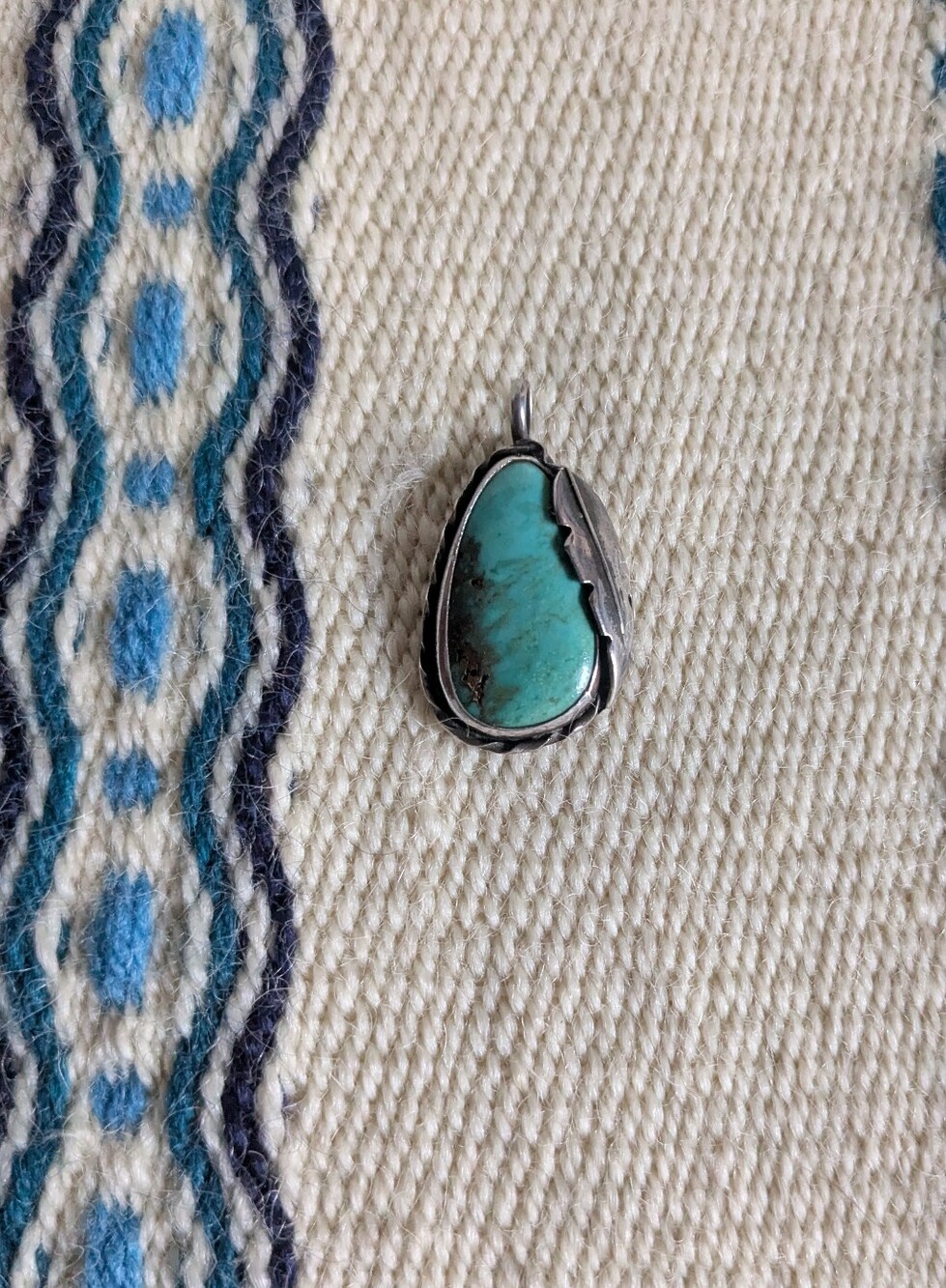 Turquoise Teardrop Sterling Silver Pendant - Blue-Green Stone